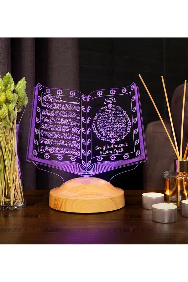 Cadeau Omra personnalisé veilleuse LED Coran gravée au prénom | CréaBySana