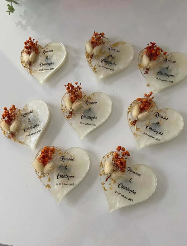 Magnet personnalisé mariage cœur résine — souvenir élégant | CréaBySana