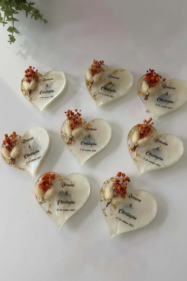 Magnet personnalisé mariage cœur résine — souvenir élégant | CréaBySana