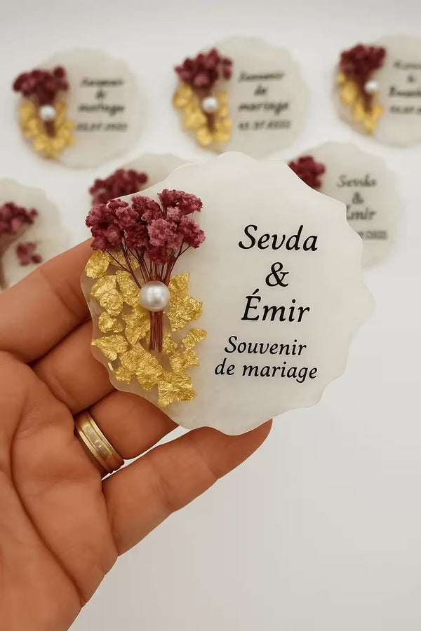 Magnet personnalisé mariage — souvenir invité doré | CréaBySana