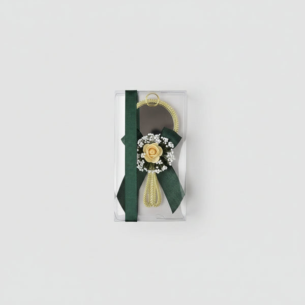Miroir mariage personnalisé doré — initiale fleurs séchées perle | Créa By Sana