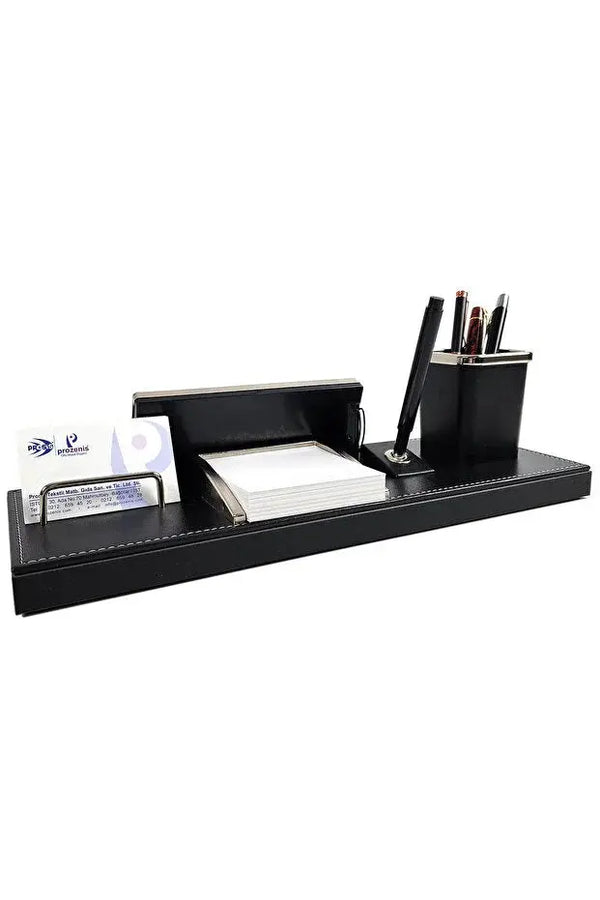 Plaque nominative cuir bureau personnalisée — stylo porte-cartes | CréaBySana