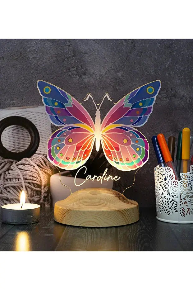 Veilleuse Papillon Personnalisée avec Prénom – Lampe LED Féérique Enfant – Cadeau Lumineux et Unique CréaBySana