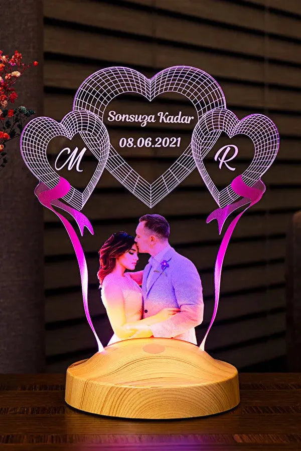 Veilleuse cœur LED photo gravée — cadeau couple romantique | CréaBySana
