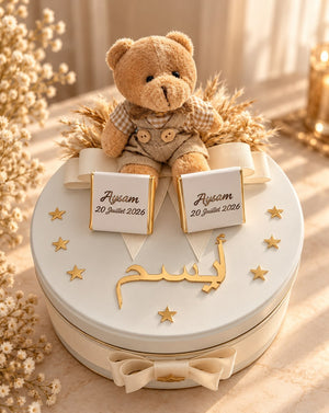 Coffret Annonce de Naissance Personnalisé – Chocolats et Peluche Cadeau bebe CréaBySana