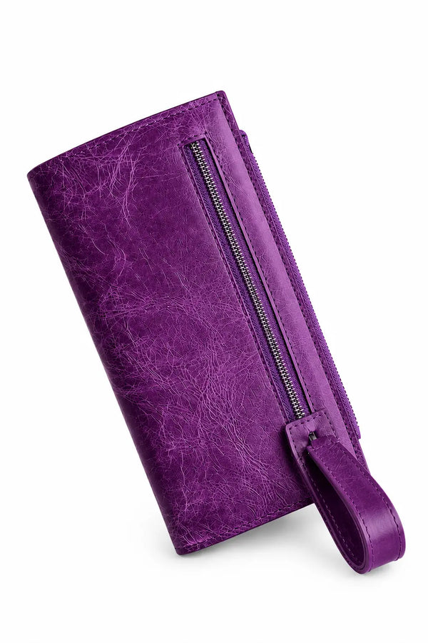 Portefeuille cuir femme luxe grand format violet — cadeau élégant | CréaBySana