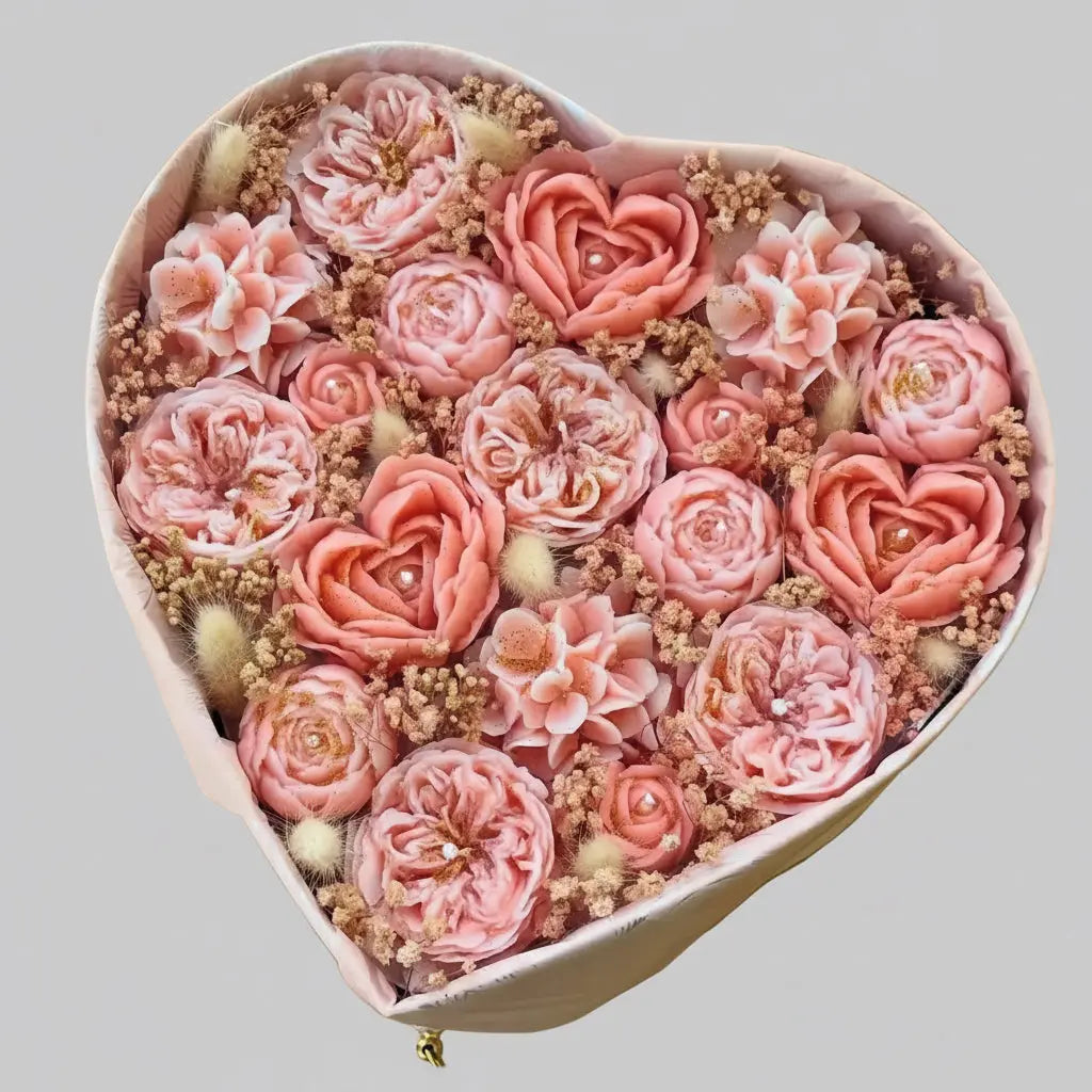 Bougie forme cœur personnalisée — bouquet floral luxe | CréaBySana
