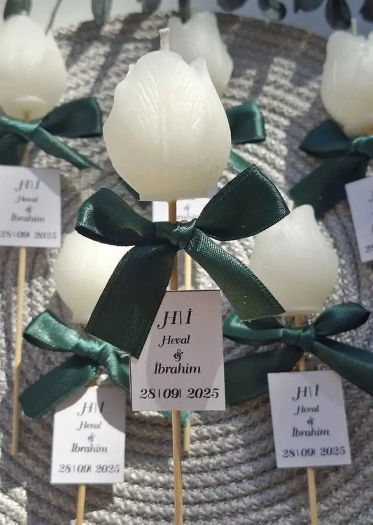 Bougie Personnalisée Rose Blanche – Cadeau Invité Mariage, Baptême ou Fiançailles – Élégante & Parfumée – Fait Main - CréaBySana