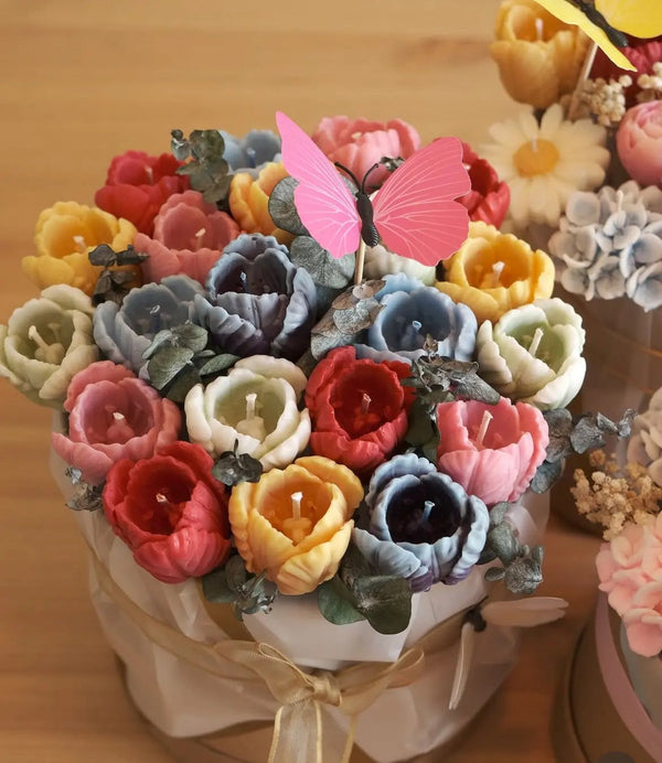 Bougie multicolore personnalisée bouquet floral — cadeau luxe | CréaBySana
