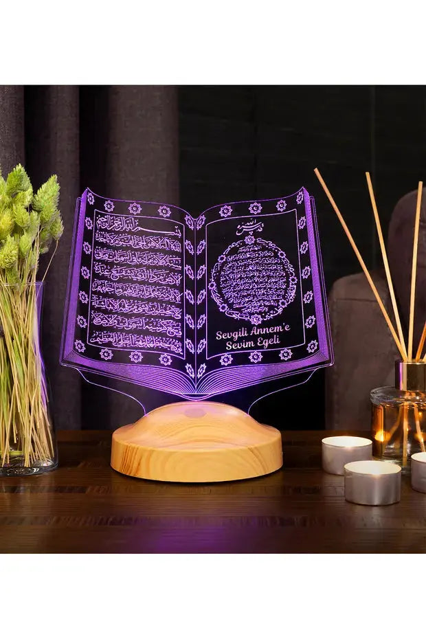 Cadeau Omra personnalisé veilleuse LED Coran gravée au prénom | CréaBySana