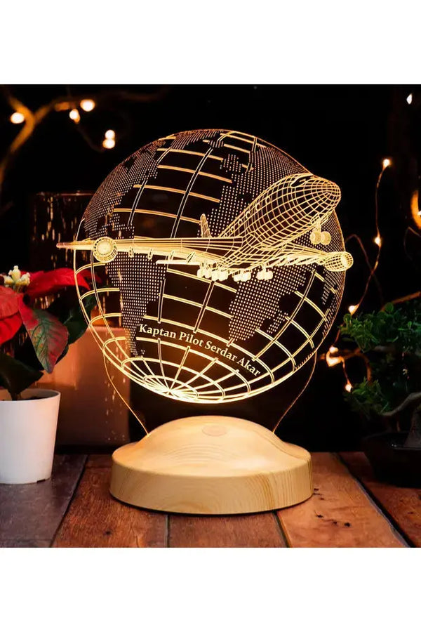 Cadeau pilote avion personnalisé veilleuse LED globe gravée prénom | CréaBySana