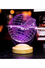 Veilleuse LED globe terrestre avion gravée — cadeau pilote promotion | CréaBySana