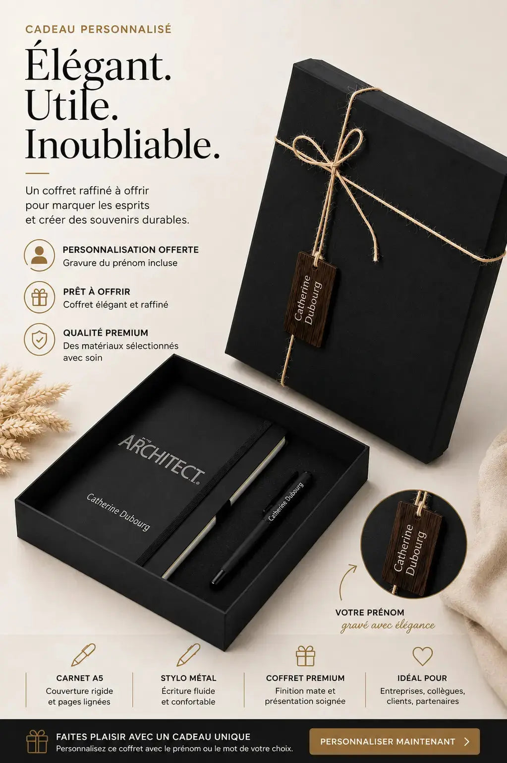 Cadeau architecte coffret carnet & stylo gravés — idée cadeau unique | CréaBySana