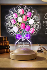 Veilleuse LED jardinier gravée au prénom, modèle Bouquet de Tulipes