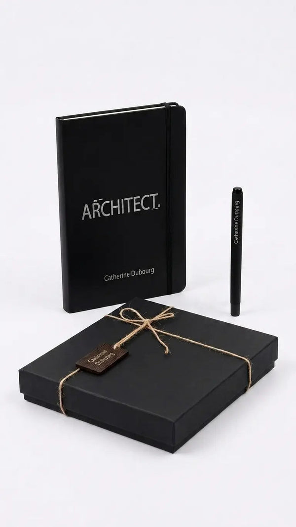 Cadeau pour Architecte Personnalisé — Coffret Carnet & Stylo Gravés au Prénom CréaBySana