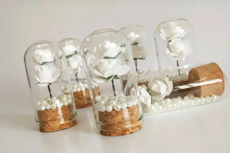 Cadeau mariage invités — fiole verre fleur perle personnalisée | CréaBySana