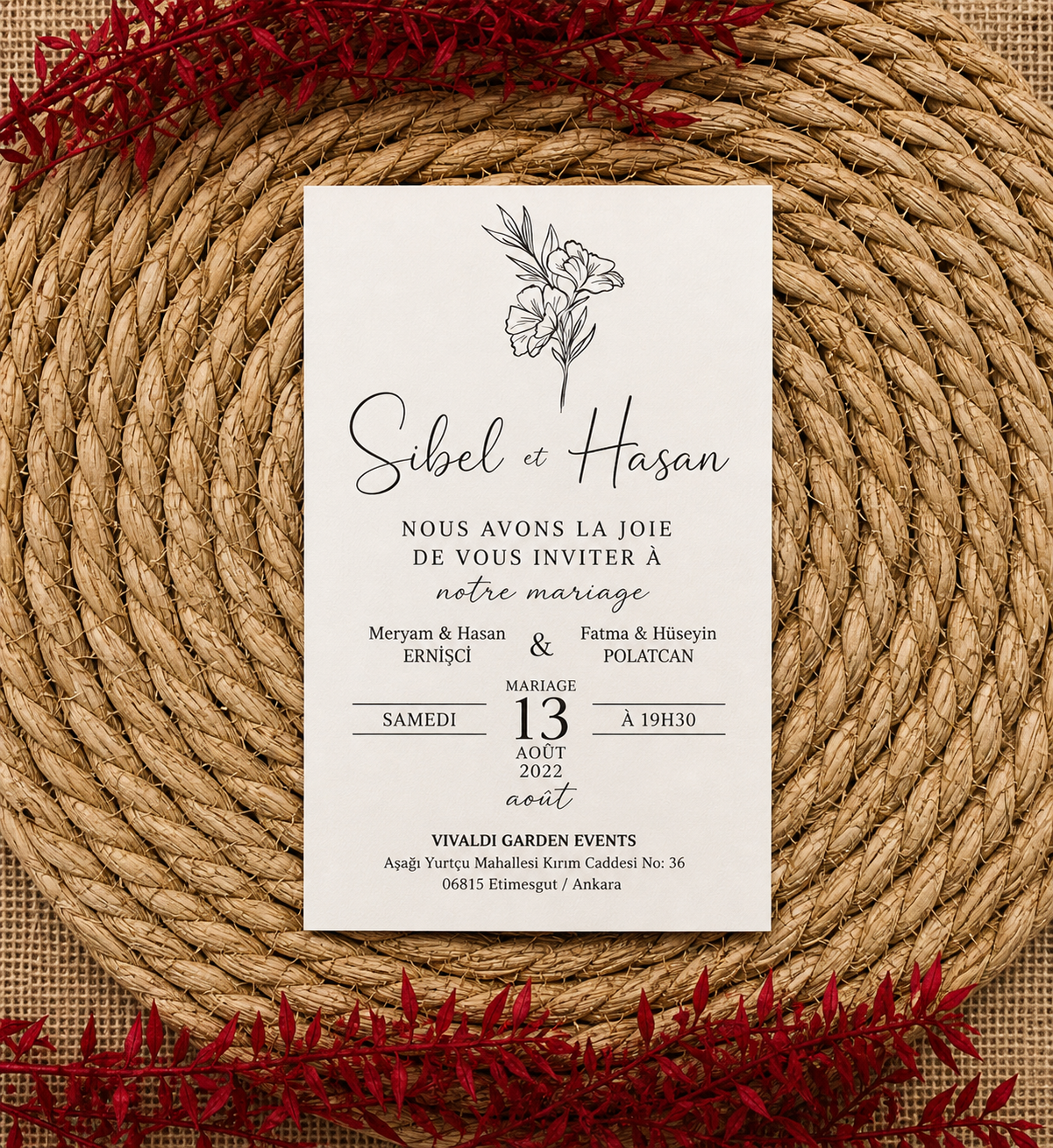 Carte d'invitation personnalisée sur mesure — lot 50 pièces CréaBySana