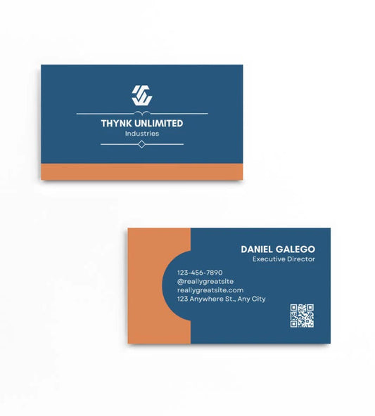 Carte de Visite Professionnelle Entreprise – Design Élégant Bleu & Cuivre, Impression Premium pour Dirigeants et Sociétés - CréaBySana