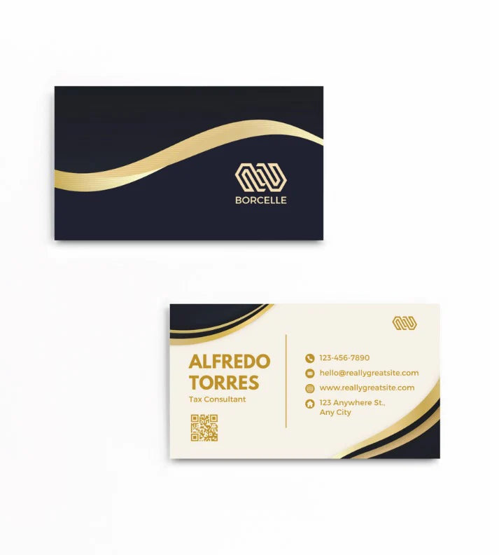 Carte de Visite Professionnelle Luxe Noir & Or – Design Élégant et Impression Premium - CréaBySana