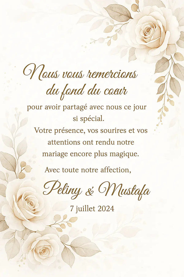 Carte remerciement personnalisée mariage baptême événement | Créa By Sana