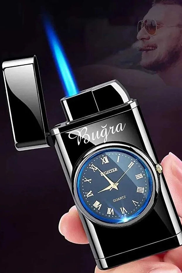 Clipper Personnalisé avec Montre Intégrée – Design Luxe Briquet Rechargeable CréaBySana