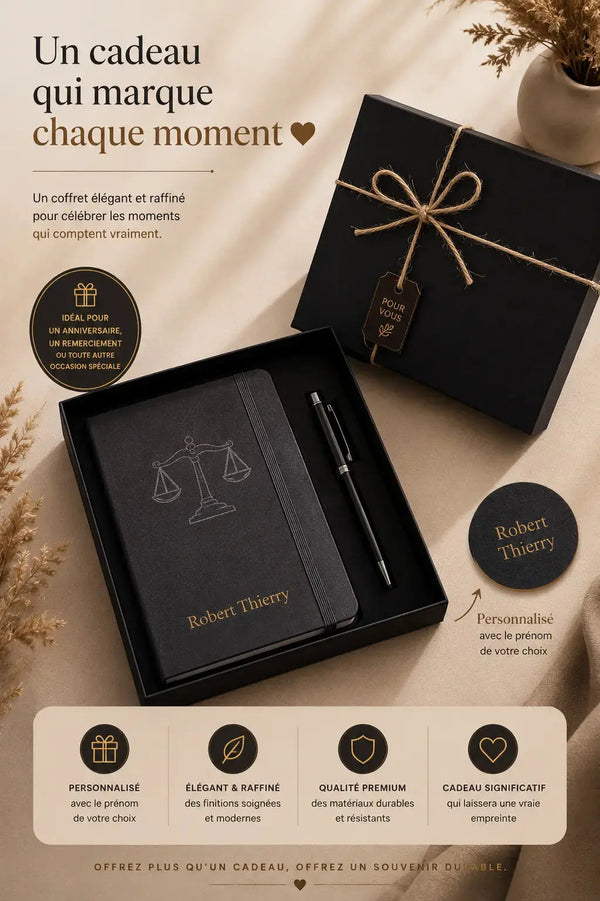 Coffret cadeau avocat personnalisé — carnet stylo élégant | CréaBySana