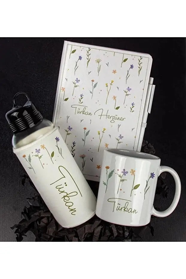 Coffret Cadeau Femme Personnalisé – Collection Florale avec Gourde, Mug & Carnet CréaBySana