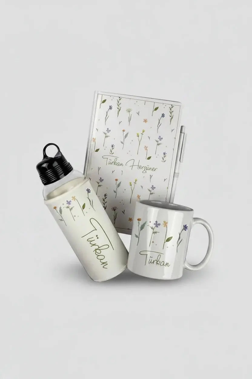 Coffret femme personnalisé florale gourde mug carnet | CréaBySana