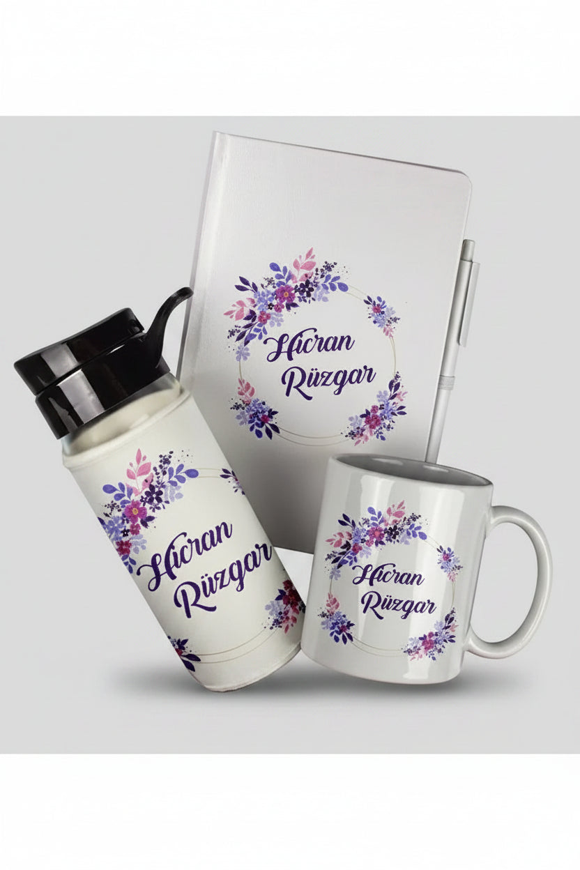Coffret Cadeau Femme Personnalisé – Collection Florale avec Gourde, Mug & Carnet CréaBySana