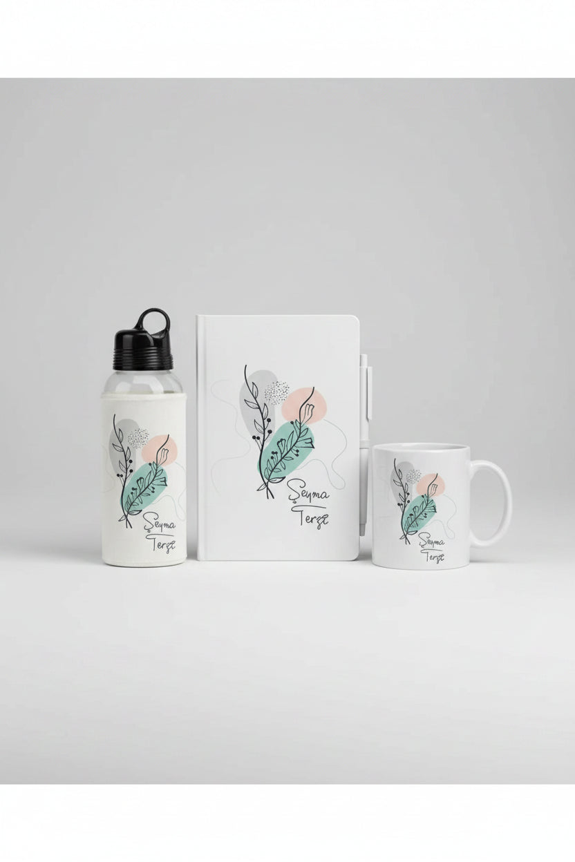 Coffret Cadeau Femme Personnalisé – Collection Florale avec Gourde, Mug & Carnet CréaBySana