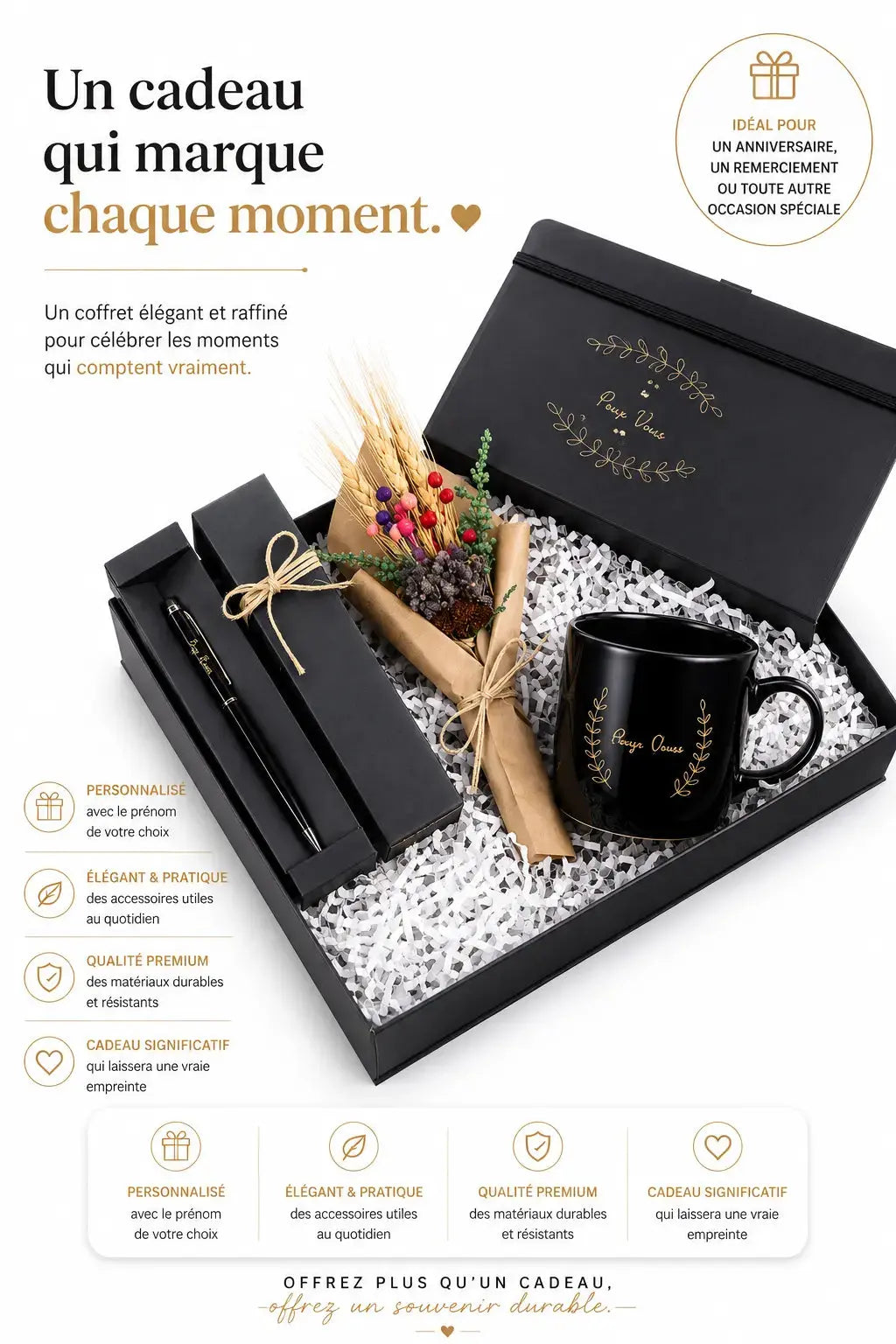 Coffret cadeau Saint-Valentin personnalisé — mug carnet stylo | CréaBySana