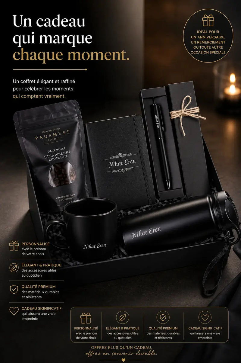 Coffret élégance mug thermos carnet stylo gravé — cadeau | Créa By Sana