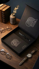 Coffret Carnet & Stylo Personnalisé | Métal Chromé Gravé & Couverture Rigide CréaBySana