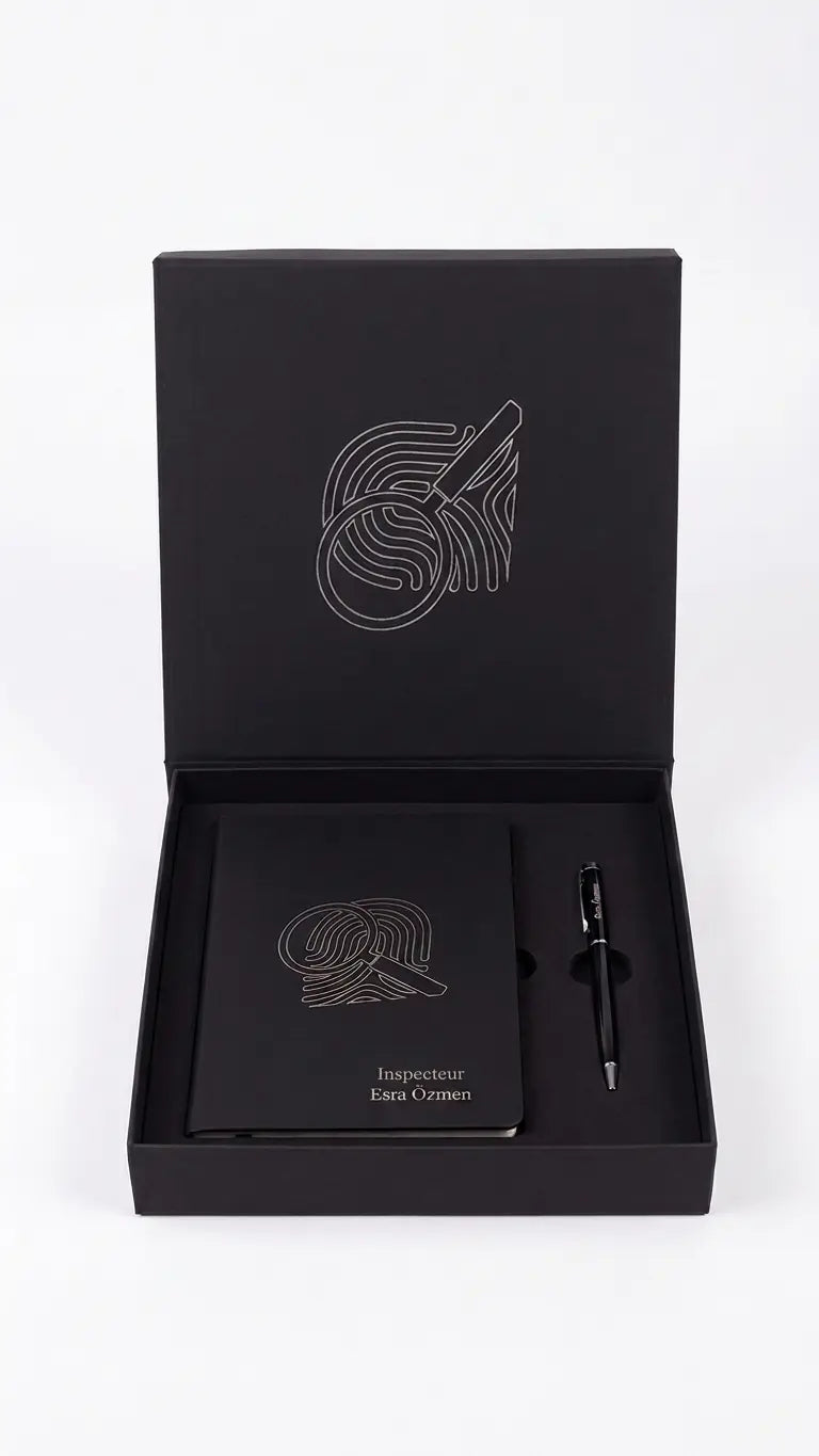 Coffret Carnet & Stylo Personnalisé | Métal Chromé Gravé & Couverture Rigide CréaBySana