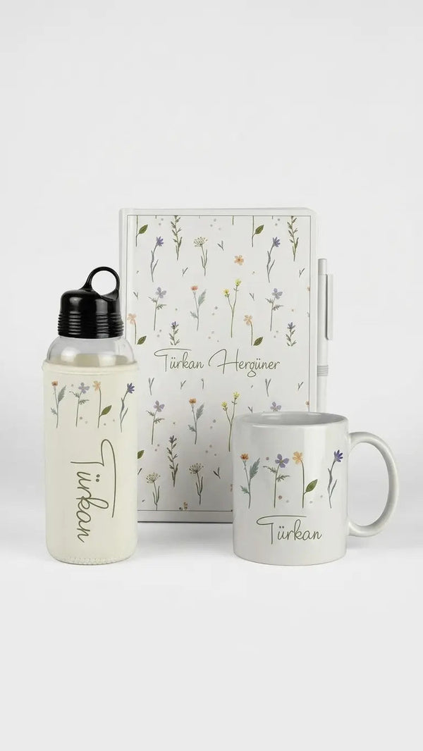 Coffret Cadeau Femme Personnalisé – Collection Florale avec Gourde, Mug & Carnet CréaBySana
