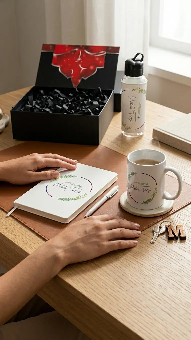 Coffret Cadeau Personnalisé – Mug, Gourde, Carnet & Porte-Clés Initiale CréaBySana