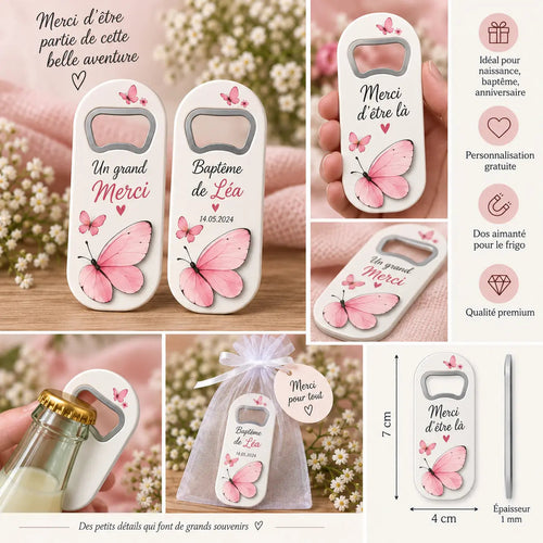 Décapsuleur personnalisé ovale avec papillon – Cadeau invité décapsuleur CréaBySana