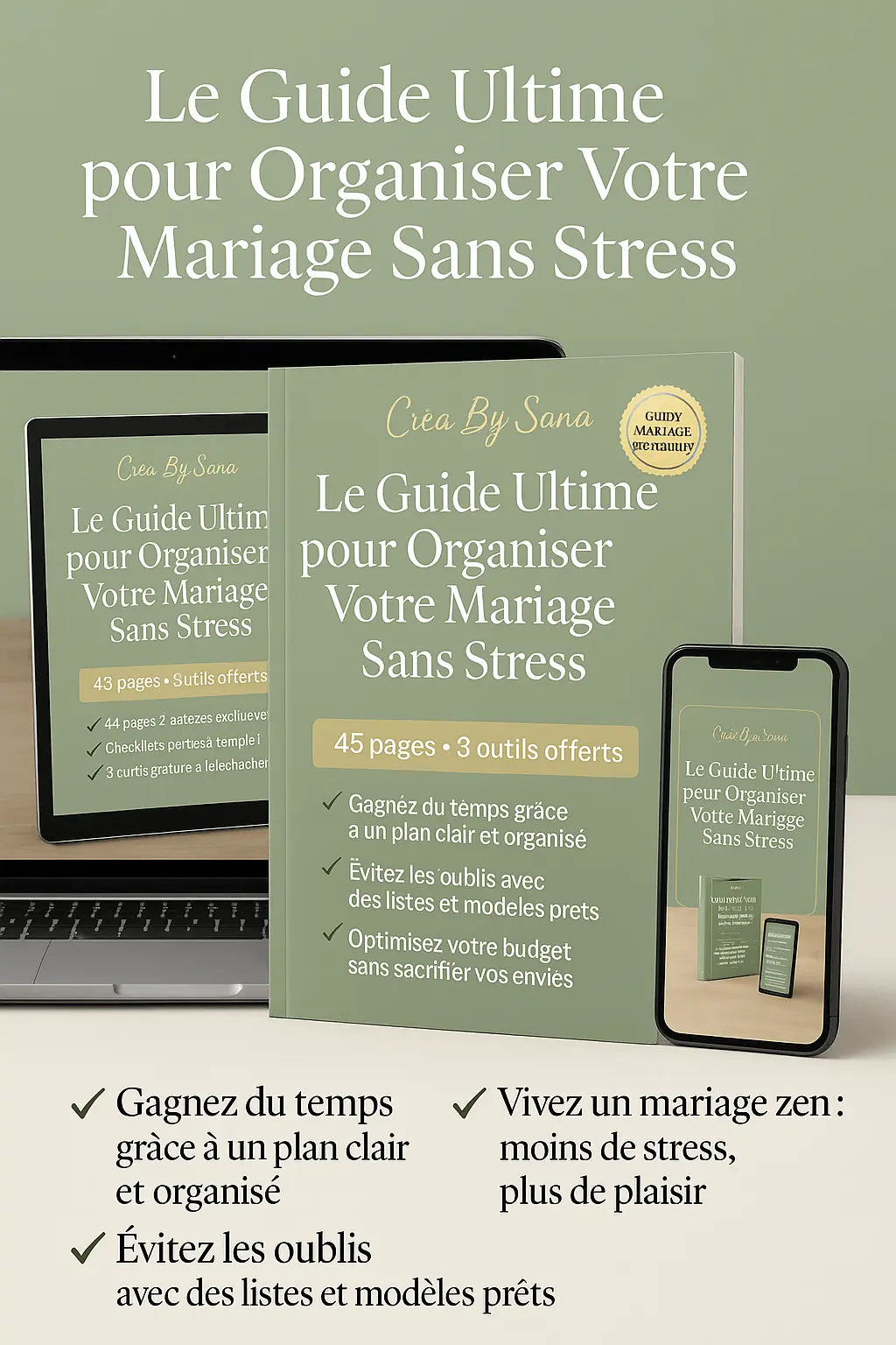 Ebook Mariage – Le Guide Ultime pour Organiser Votre Jour J + 3 Outils Offerts CréaBySana