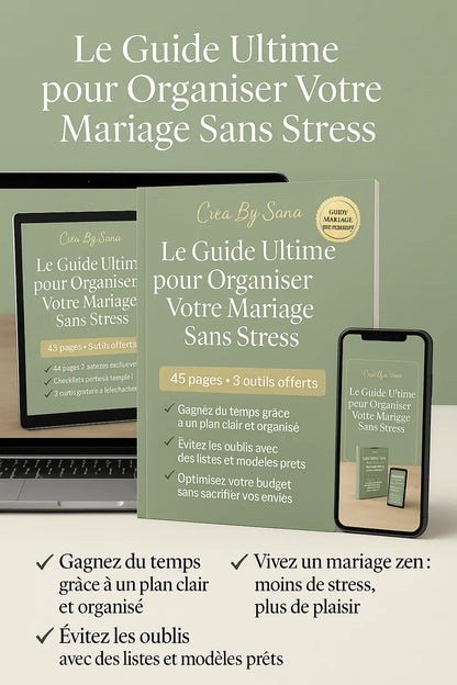 Ebook Mariage – Le Guide Ultime pour Organiser Votre Jour J + 3 Outils Offerts CréaBySana