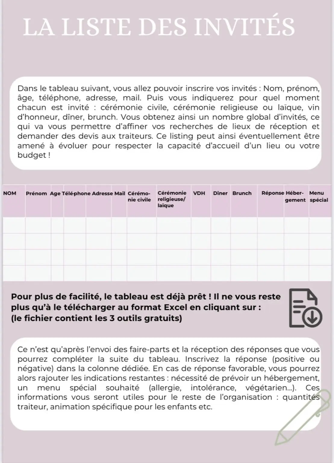 Guide ebook mariage 45 pages — outils organisation offerts | Créa By Sana