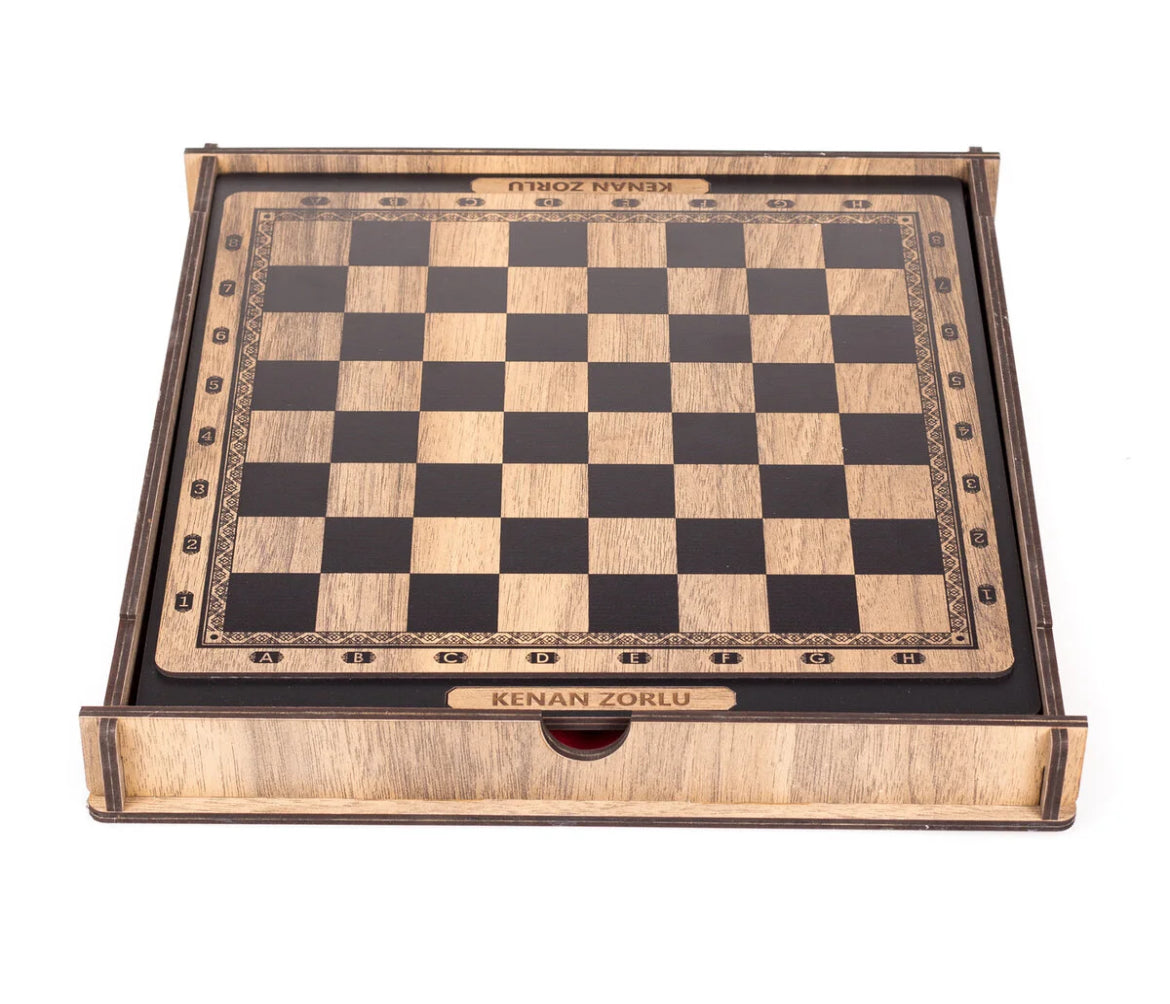 Échiquier en Bois Personnalisé avec Tiroir – Set Complet - CréaBySana