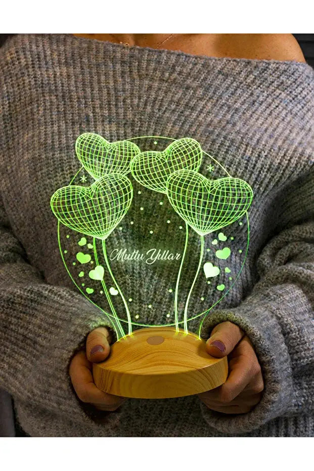 Veilleuse LED ballons cœur gravée au prénom — cadeau femme original | CréaBySana