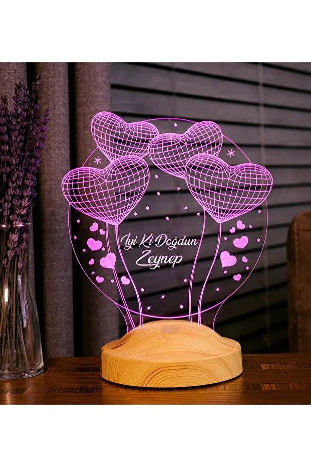 Cadeau Noël femme personnalisé — veilleuse LED ballons cœur gravée | CréaBySana