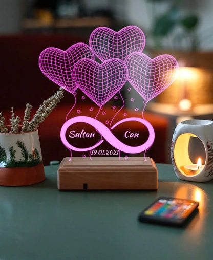 Lampe LED Personnalisée – Modèle Infini & Cœurs – Cadeau Romantique Unique CréaBySana