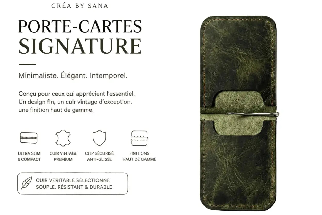 Porte-cartes cuir personnalisé — vue détail gravure | CréaBySana