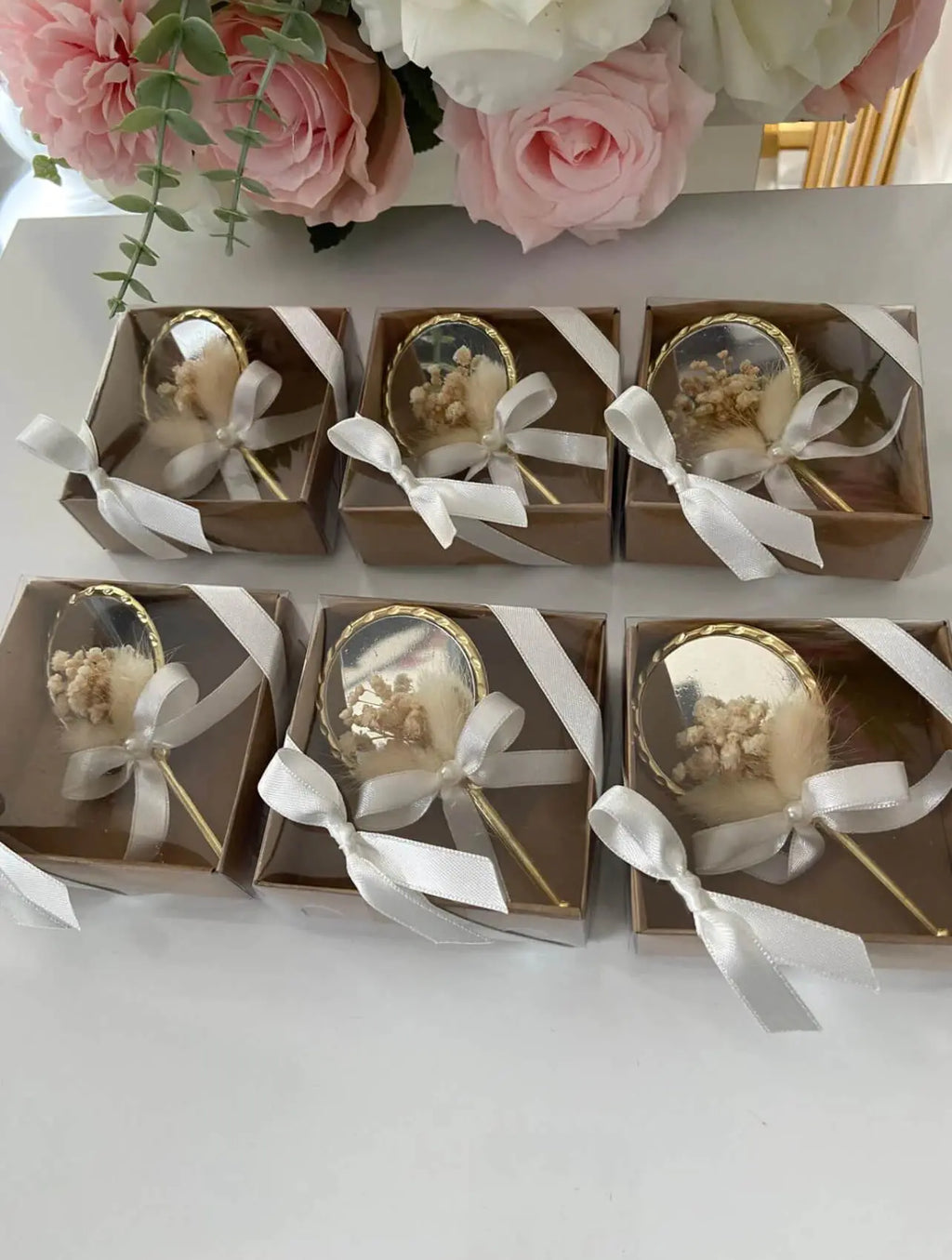 Mini miroir personnalisé mariage — modèle fleurs dorées | Créa By Sana
