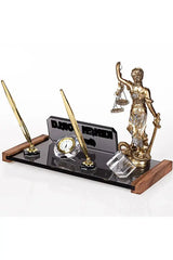 Plaque avocat bureau personnalisée — statue Thémis stylos | CréaBySana