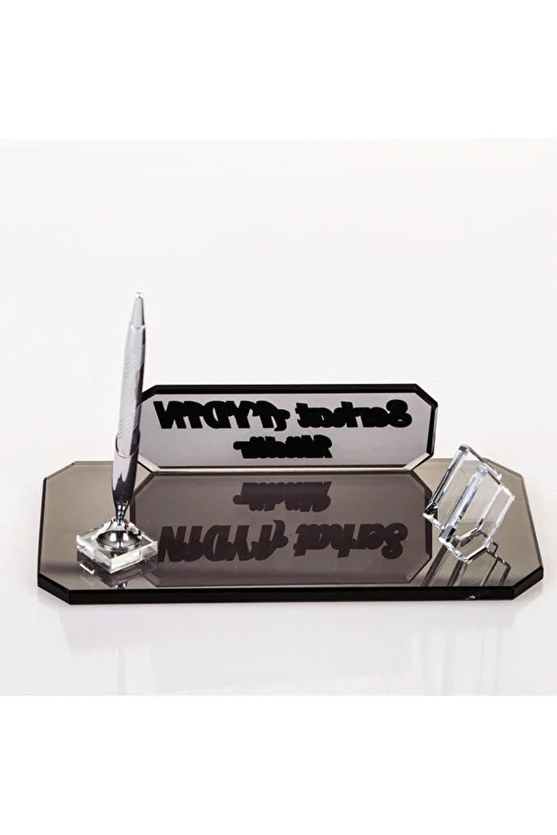 Plaque Nominative Bureau Personnalisée – Verre Élégant avec Stylo & Porte-Cartes CréaBySana