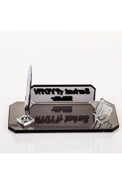 Plaque Nominative Bureau Personnalisée – Verre Élégant avec Stylo & Porte-Cartes CréaBySana