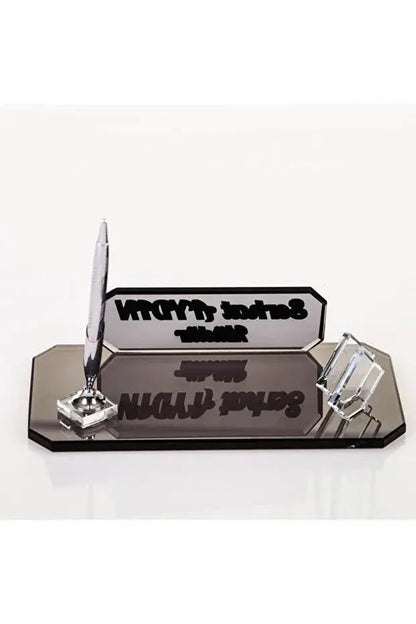 Plaque Nominative Bureau Personnalisée – Verre Élégant avec Stylo & Porte-Cartes CréaBySana